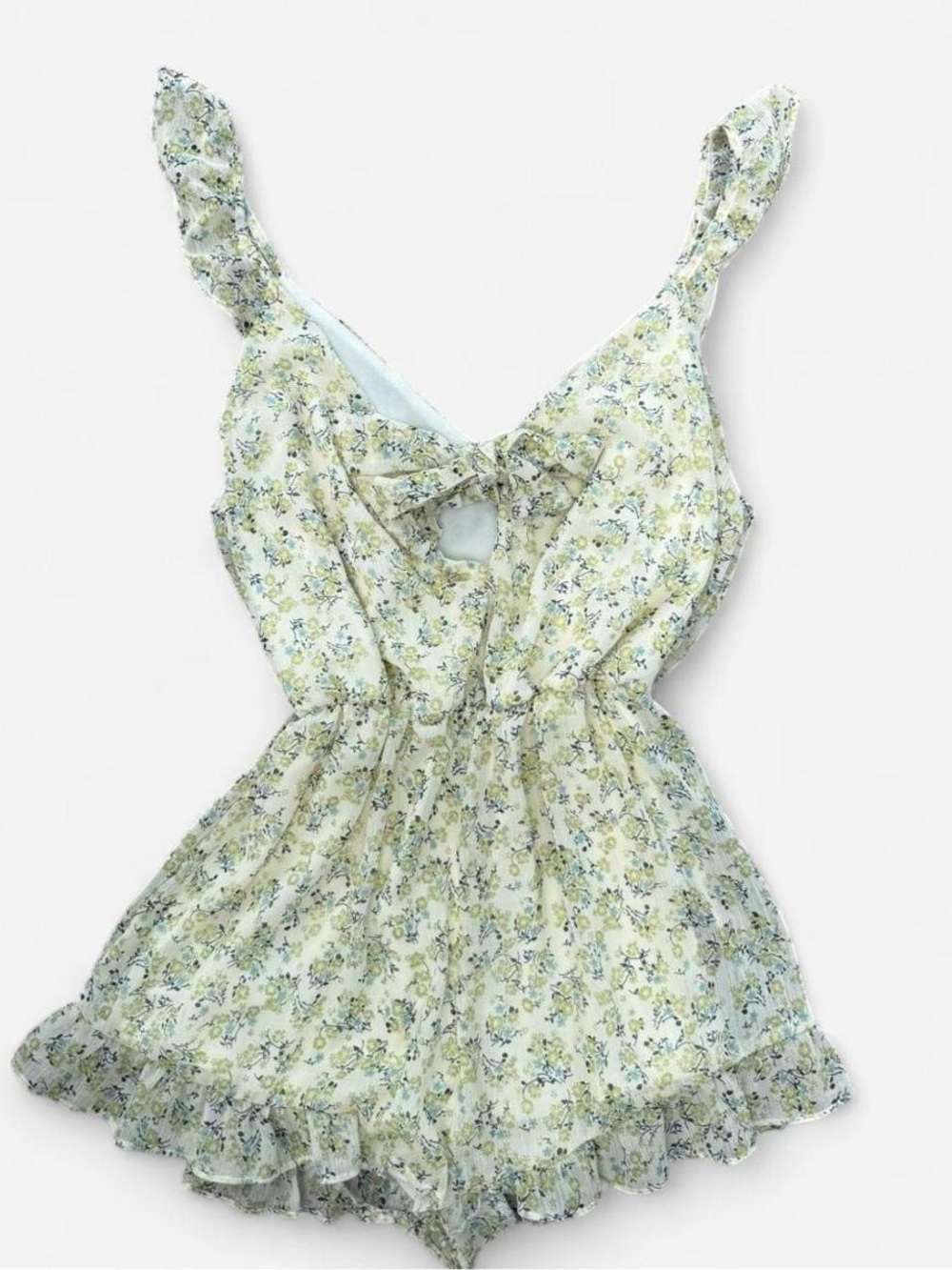 Sadie & Sage Floral Yellow with Bow and Ruffle Romper - Women L